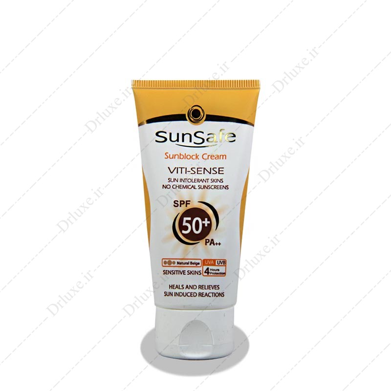 کرم ضد آفتاب SPF50 بژ طبیعی مناسب پوست حساس سان سیف 50 میلی لیتر