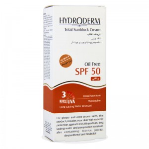کرم ضد آفتاب رنگی SPF50 فاقد چربی بژ متوسط هیدرودرم 50 میلی لیتر
