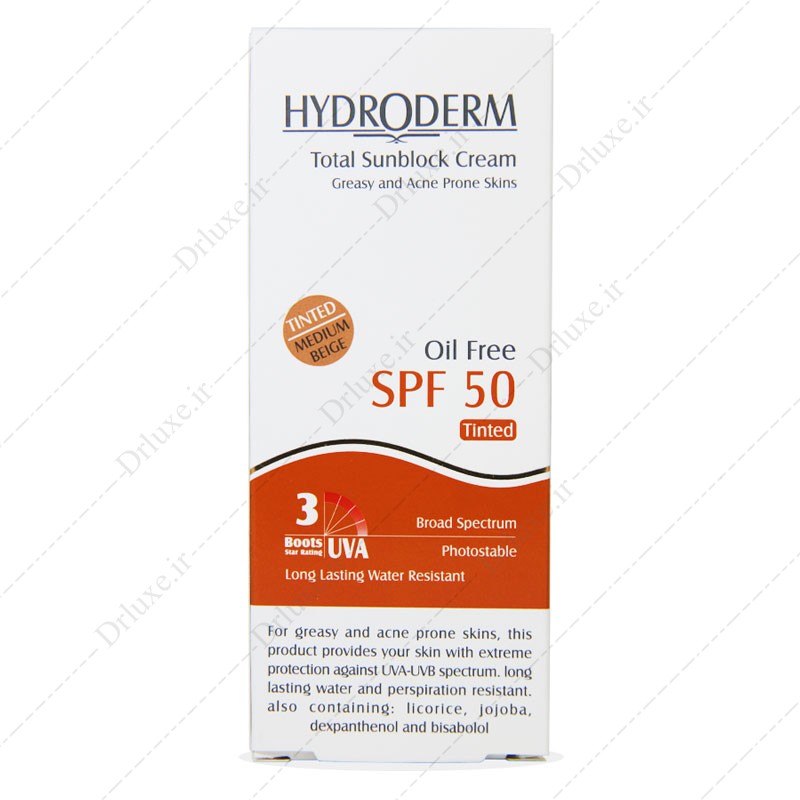 کرم ضد آفتاب SPF50 فاقد چربی بژ متوسط هیدرودرم 50 میلی لیتر