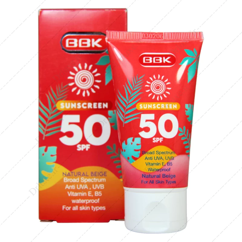 کرم ضد آفتاب SPF50 بژ طبیعی انواع پوست ببک 50 میلی لیتر