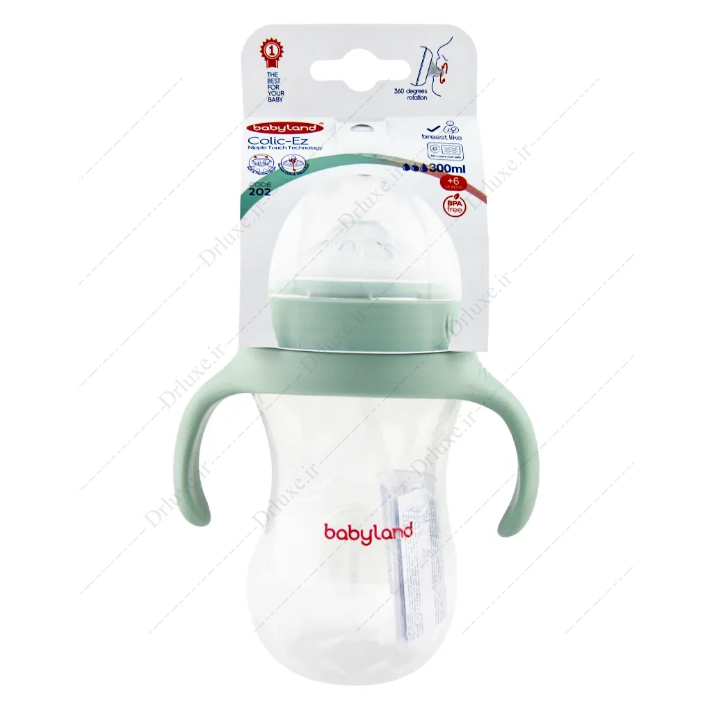 شیشه شیر خوری دهانه عریض دسته دار کد 202 بی بی لند 300 میل