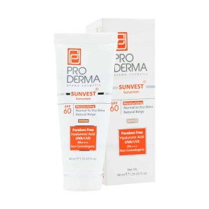 کرم ضد آفتاب و مرطوب کننده SPF60 رنگی پرودرما پوست معمولی و خشک