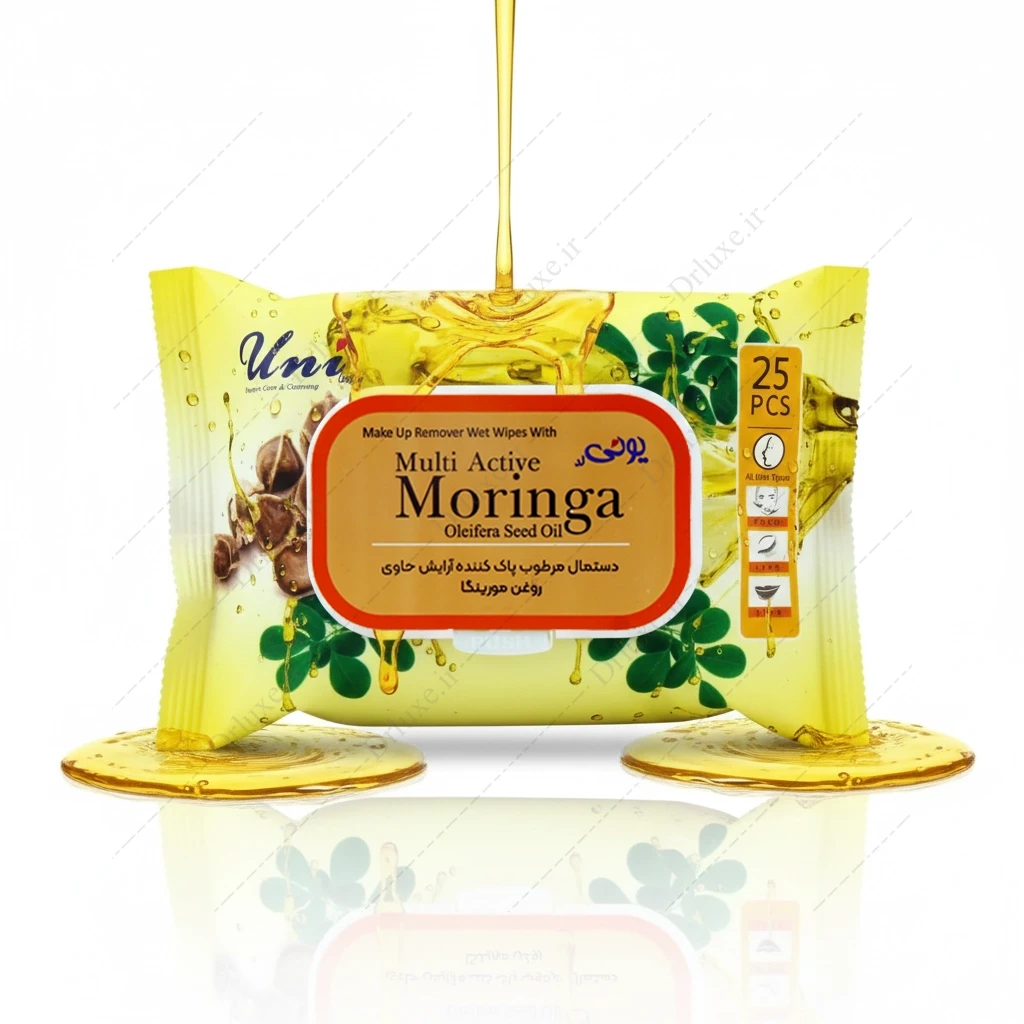 دستمال مرطوب پاک‌کننده آرایش یونی‌ لد حاوی روغن مورینگا 25 عدد
