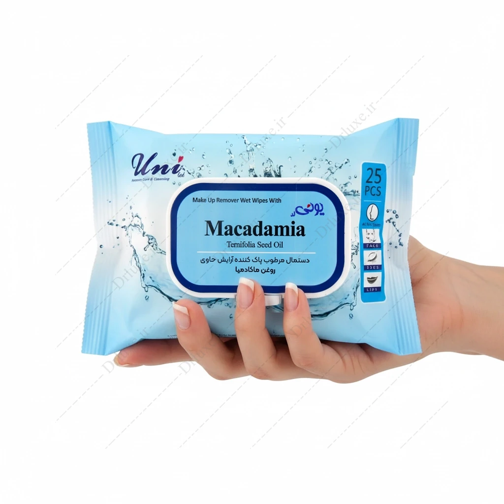 دستمال مرطوب پاک‌کننده آرایش یونی‌ لد حاوی روغن ماکادمیا 25 عدد