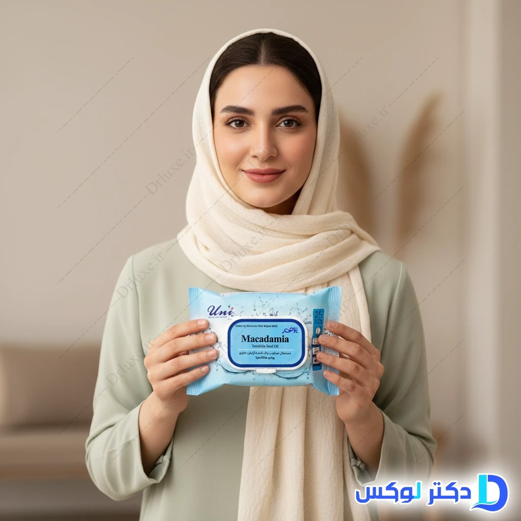 دستمال مرطوب پاک‌کننده آرایش یونی‌ لد حاوی روغن ماکادمیا 25 عدد