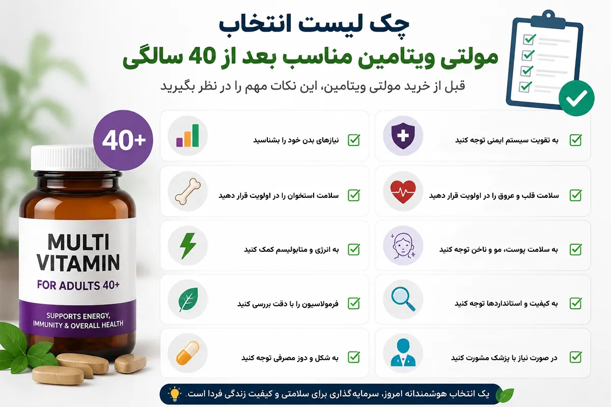 چک لیست انتخاب مولتی ویتامین مناسب بعد از 40 سالگی