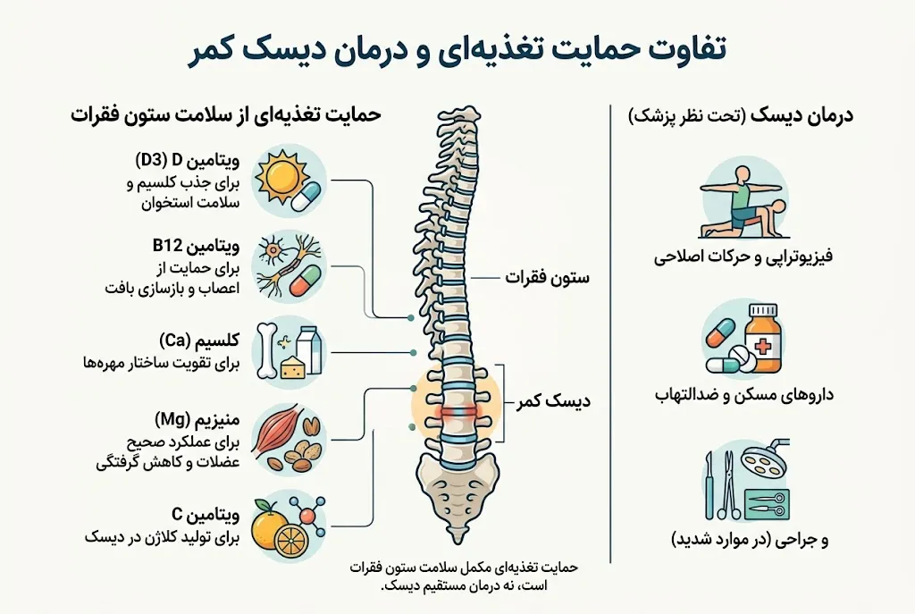 نقش ویتامین‌ها و مواد معدنی در حمایت از سلامت ستون فقرات و دیسک کمر