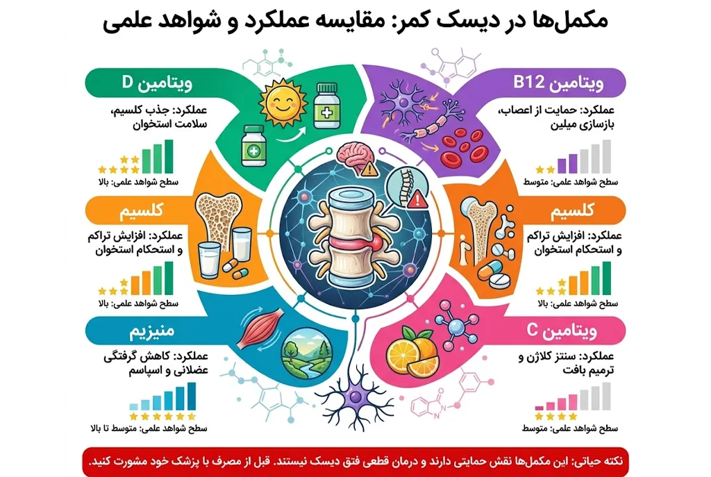 ویتامین‌ها و مواد معدنی مهم برای سلامت استخوان، عضله و سیستم عصبی در دیسک کمر