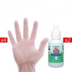 پک 2 عدد محلول ضدعفونی BMS همراه با 4 جفت دستکش وینیل