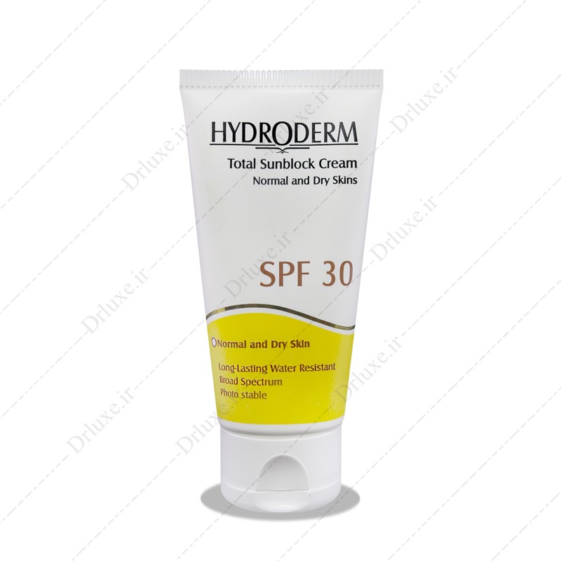 کرم ضد آفتاب هیدرودرم SPF 30 بی رنگ پوست معمولی و خشک 50 میلی لیتر